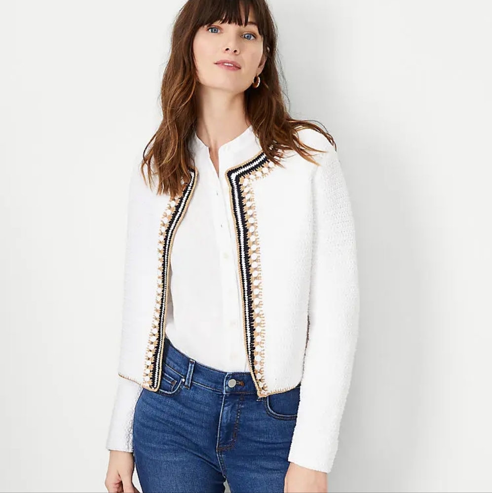 Ann Taylor White and Black Cardigan